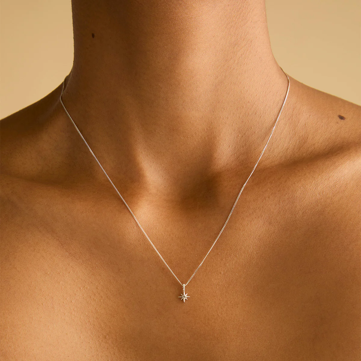 White Topaz Star Pendant Necklace in Solid White Gold - Image 3