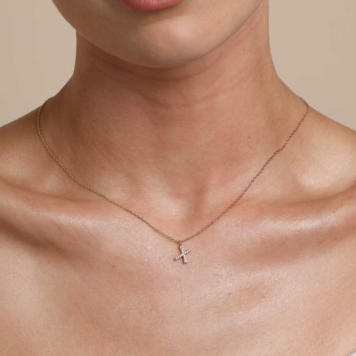 X Initial Pavé Pendant Necklace in Gold - Image 2