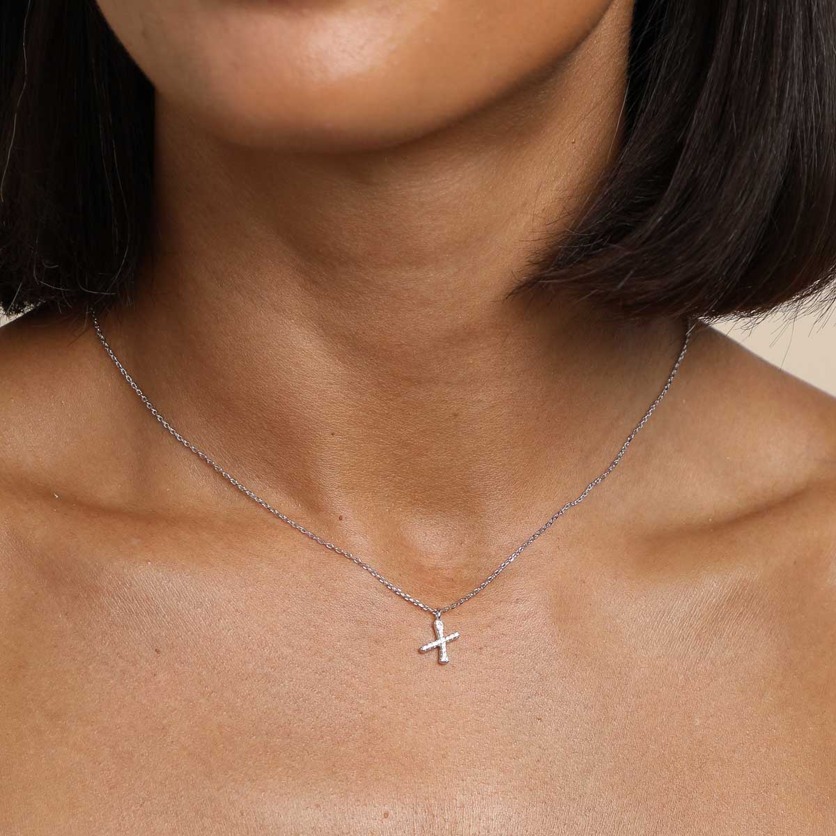 X Initial Pavé Pendant Necklace in Silver - Image 2
