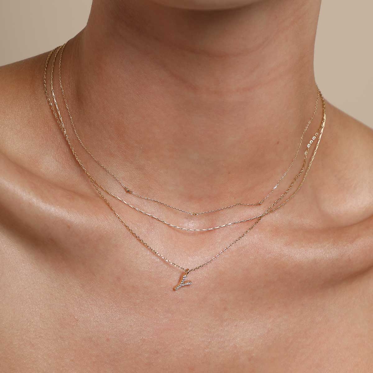 Y Initial Pavé Pendant Necklace in Gold - Image 3