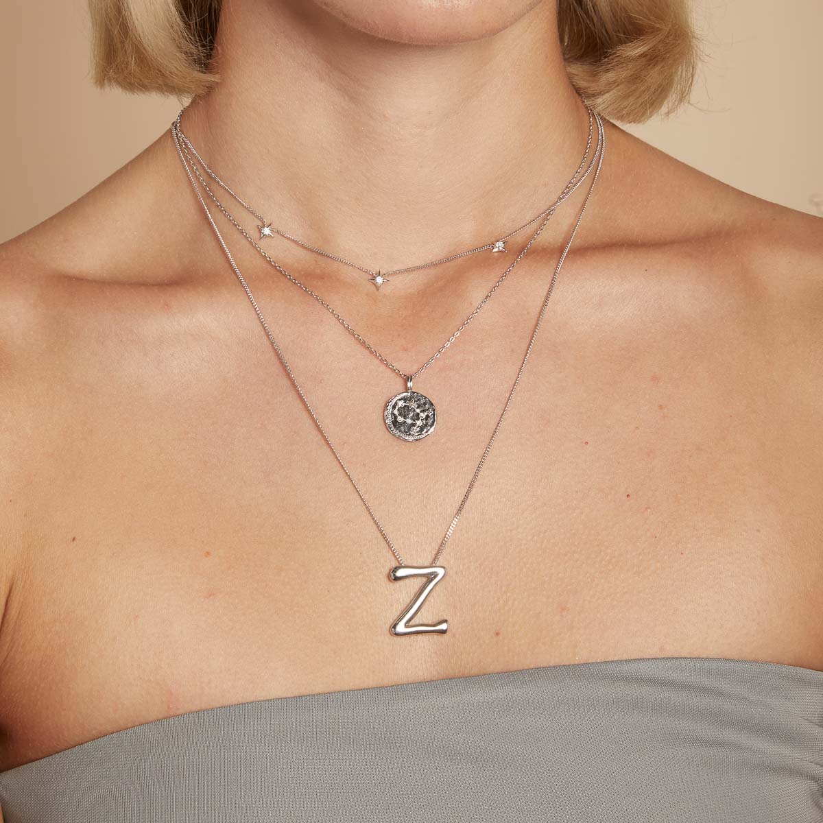 Z Initial Bold Pendant Necklace in Silver - Image 3