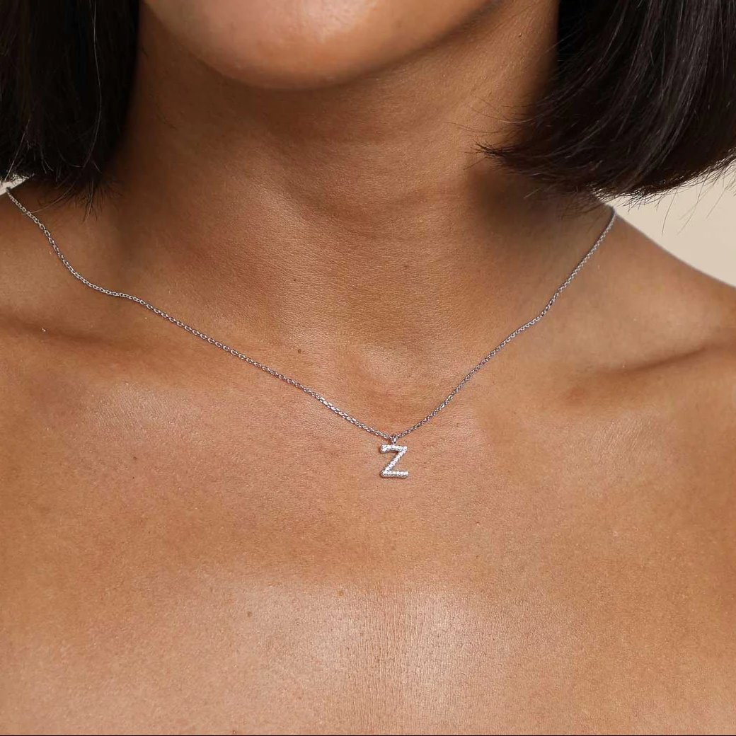 Z Initial Pavé Pendant Necklace in Silver - Image 2
